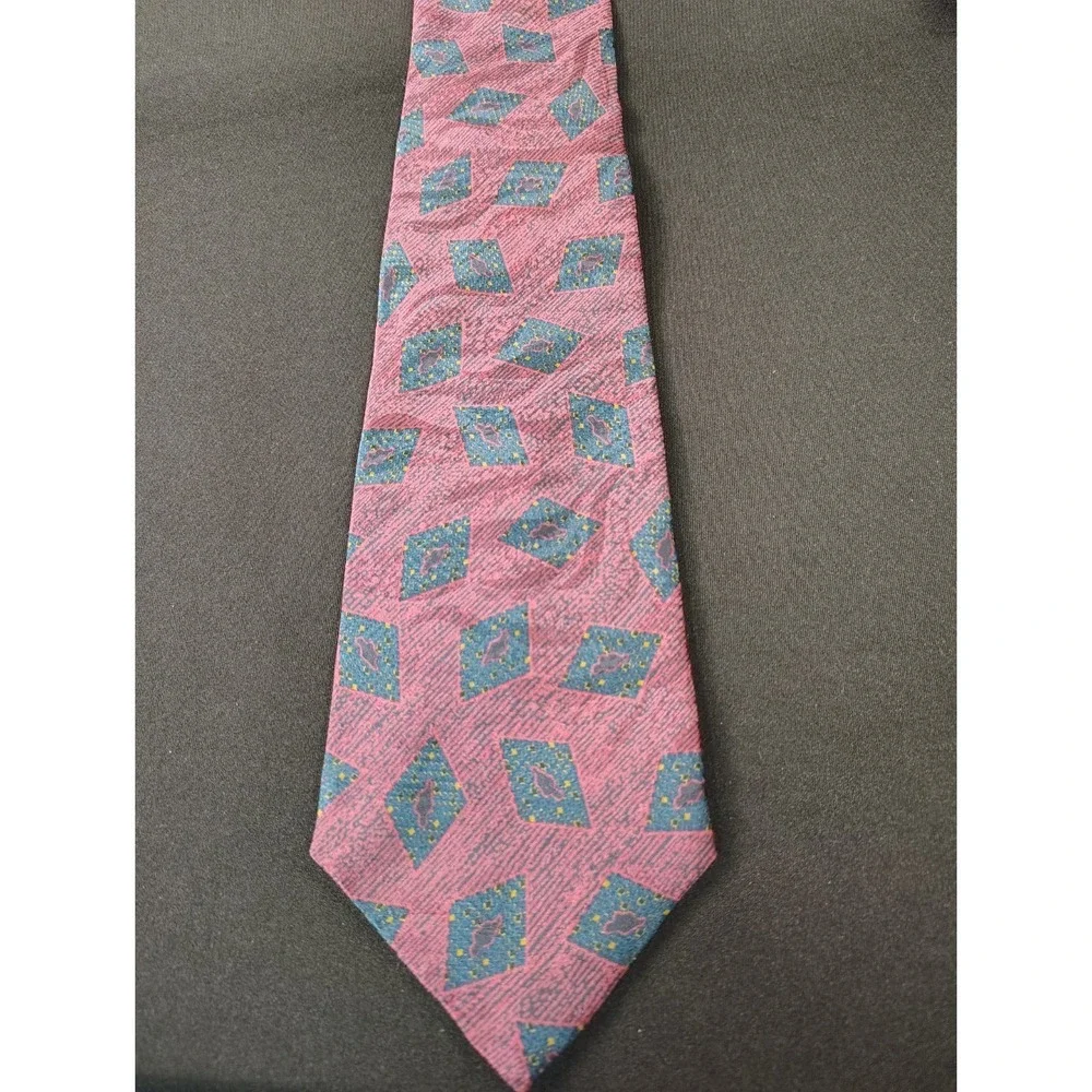 VTG Christian Dior Monsieur Silk‎ Tie Pink Teal Geometric Abstract 90s Designer